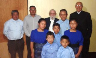 Five students and their teacher, Pedro Tucubal. Behind, from left- Timoteo Cristal, Humberto Mux, Harold Kauffman, and Victor Ovalle.