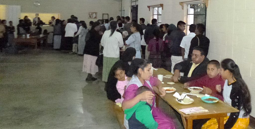 Lining up for a meal at the Institute